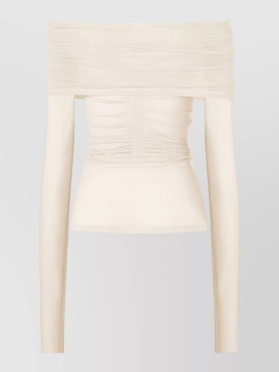 Wolford Off Shoulder Ruched Sheer Knitwear Top