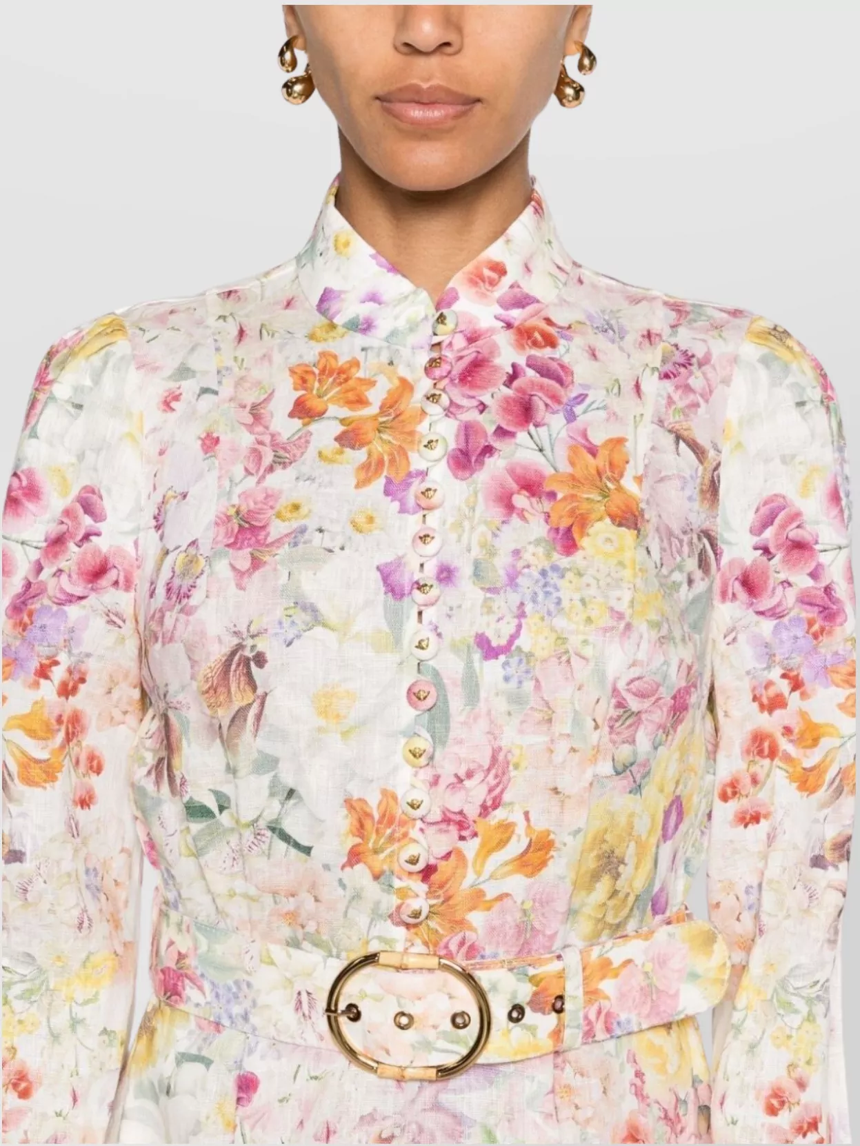 Zimmermann Natural Linen Floral Print Mini Dress