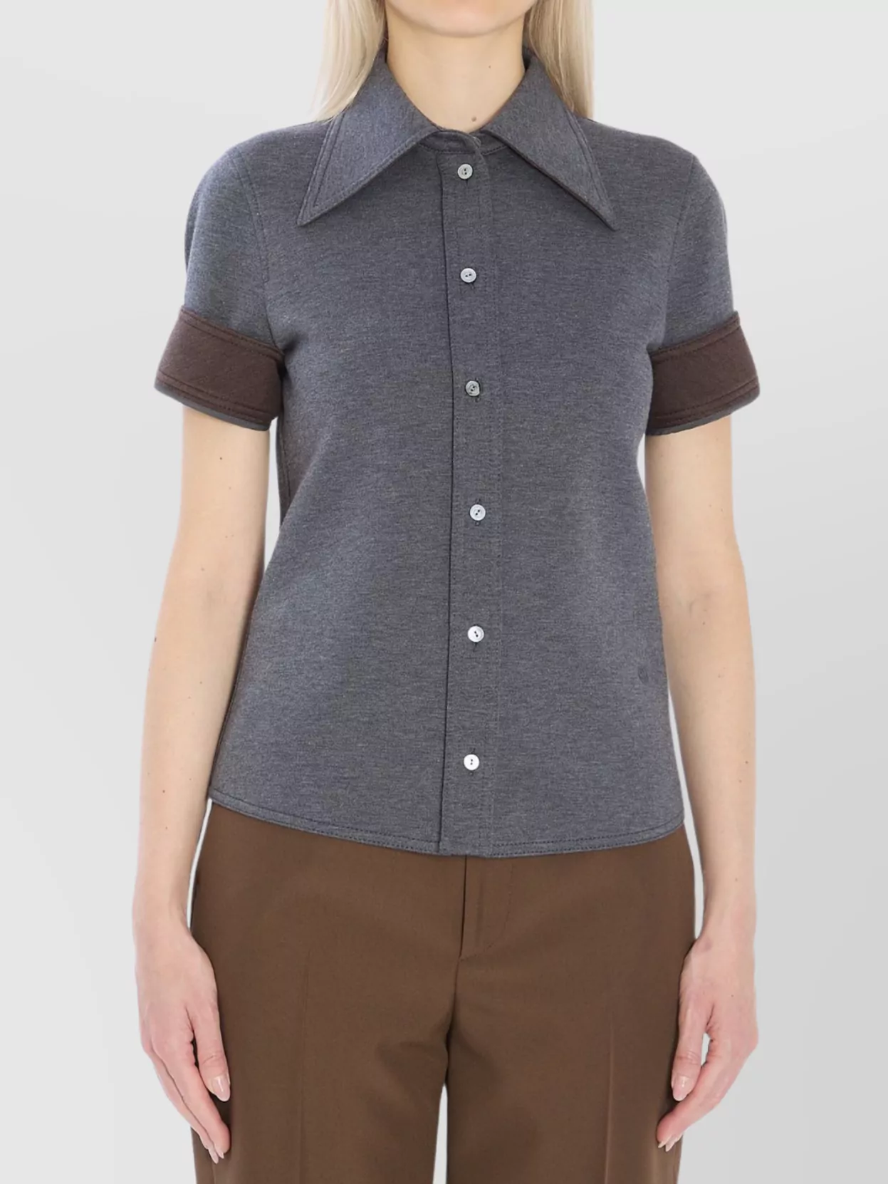 Gucci Jersey Shirt With Long Collar And Buttons In Gray