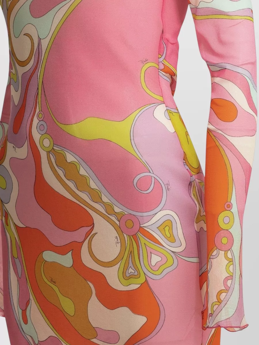 Pucci Printed Tulle Long-Sleeve Boat Neck Maxi Dress