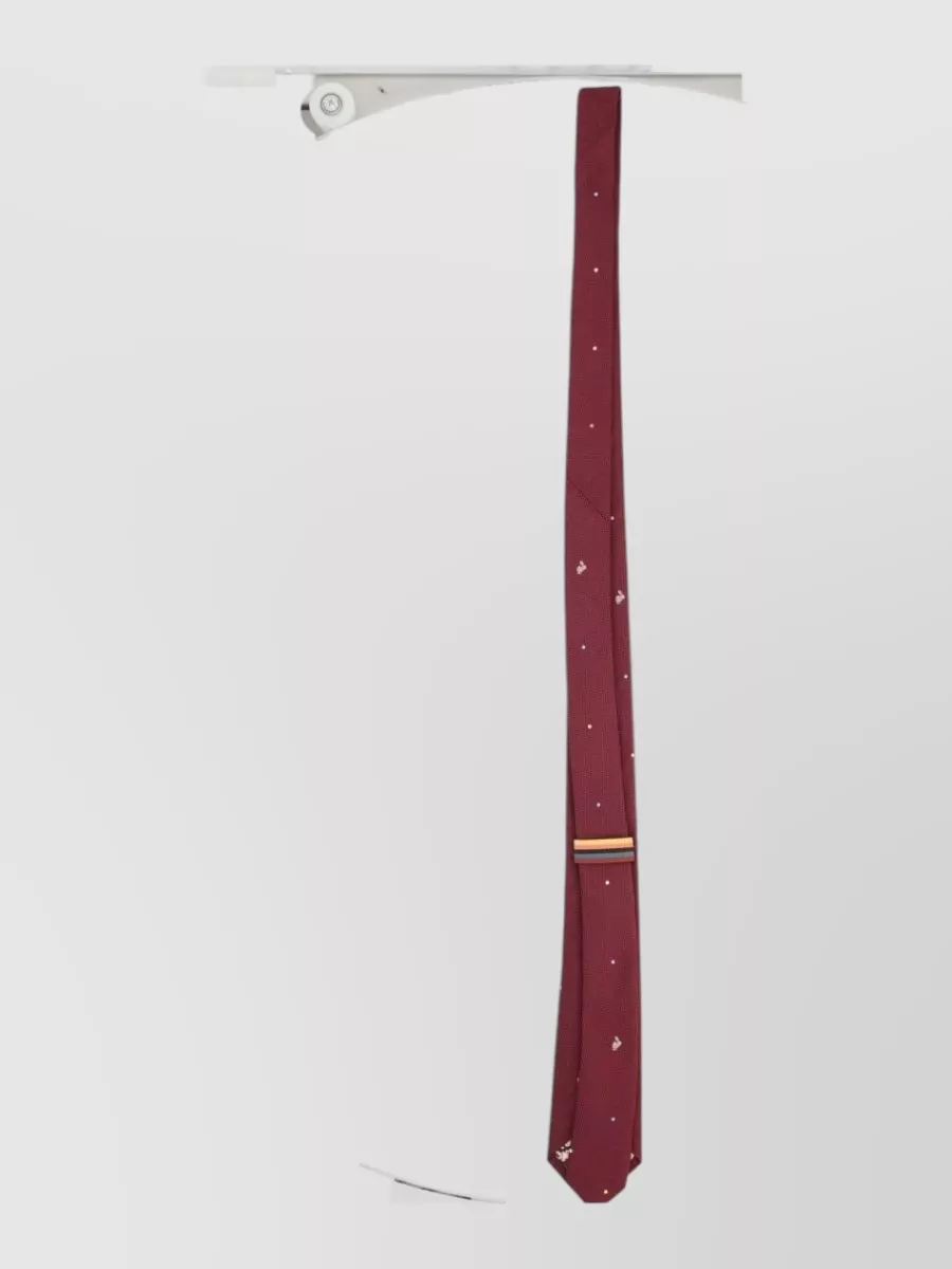 Paul Smith Slim Tie Patterned Fabric Embroidered Tip In Red