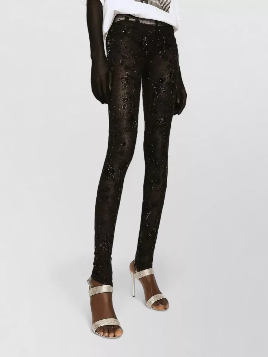Dolce & Gabbana Sequin Floral Skinny Leggings Mid Rise Stretch