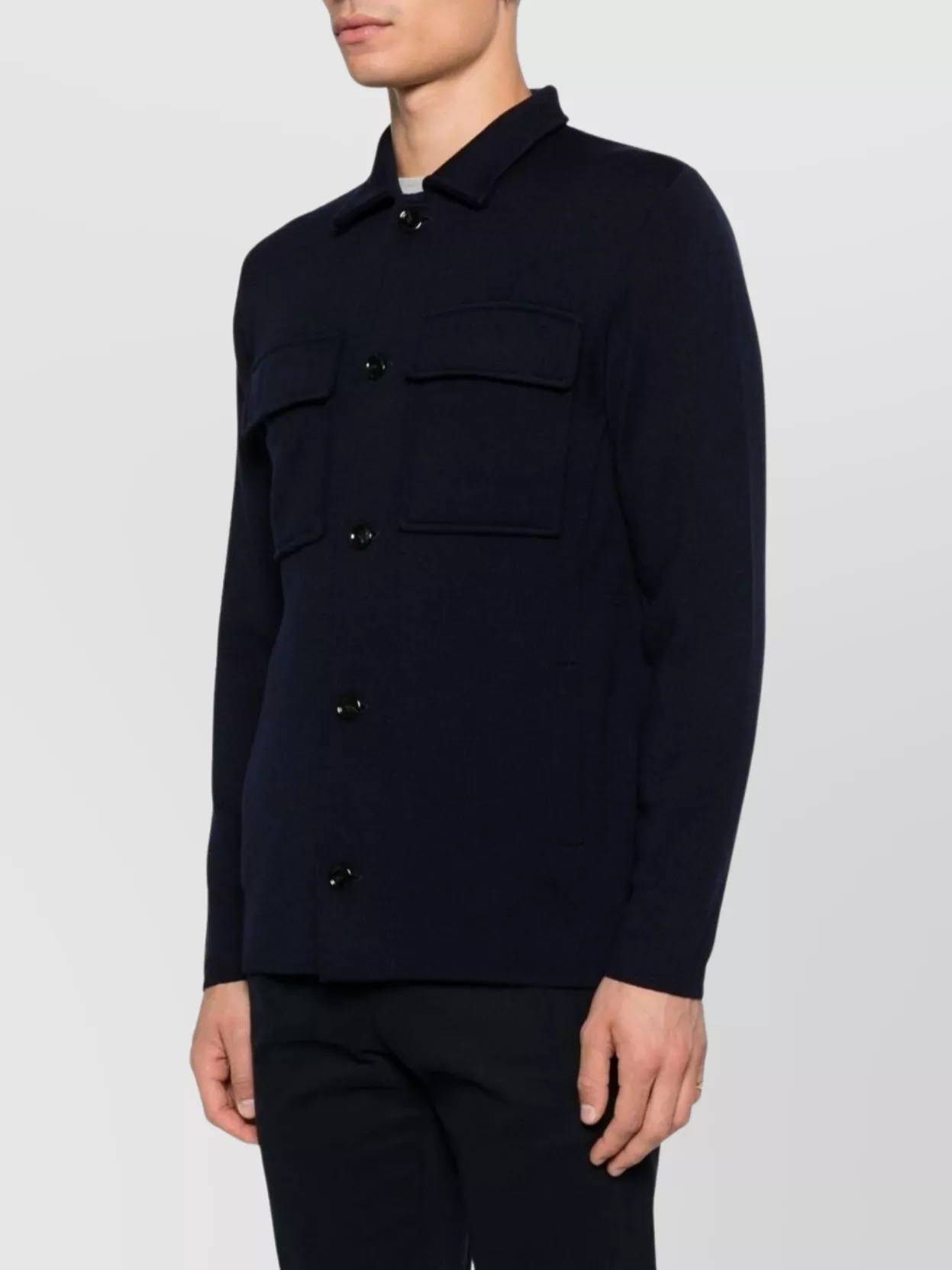 Lardini Knitted Jacket With Collared Front Pockets