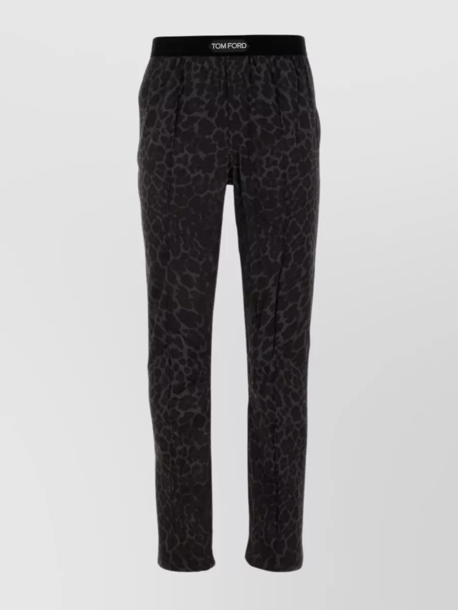 Shop Tom Ford Silk Animal Print Trousers In Black
