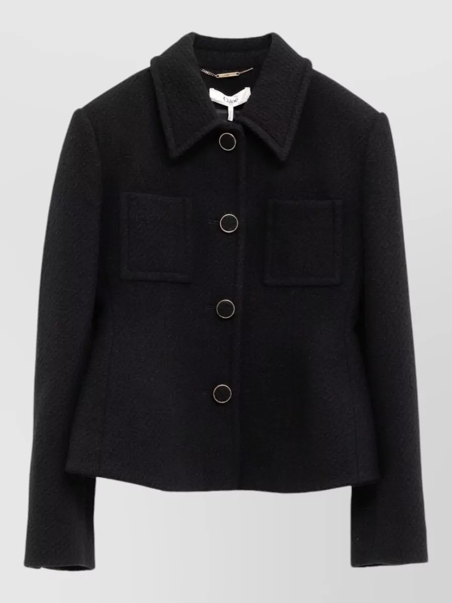Chloé Wool tweed fitted cropped single breasted jacket