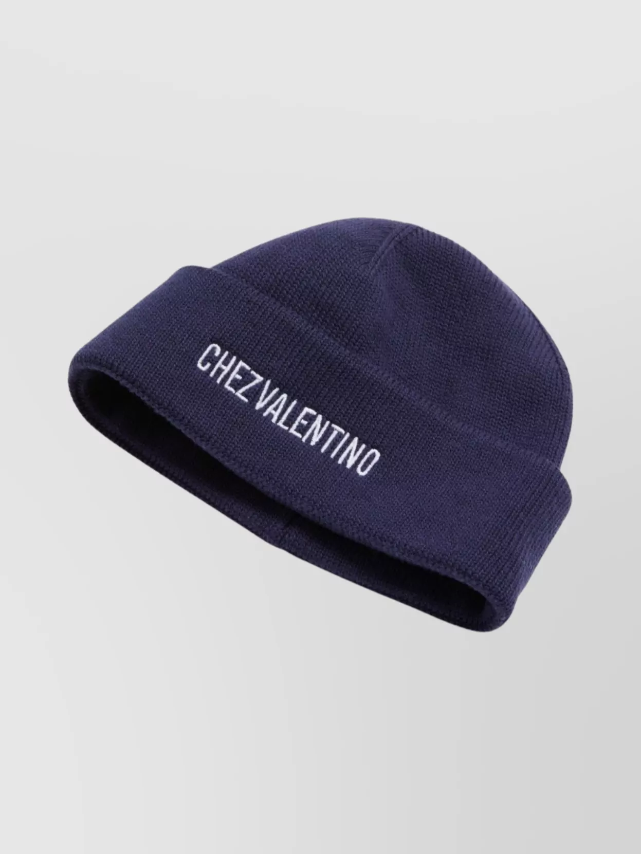 Valentino Cotton And Wool Blend Beanie With Turn-up Brim In Blue