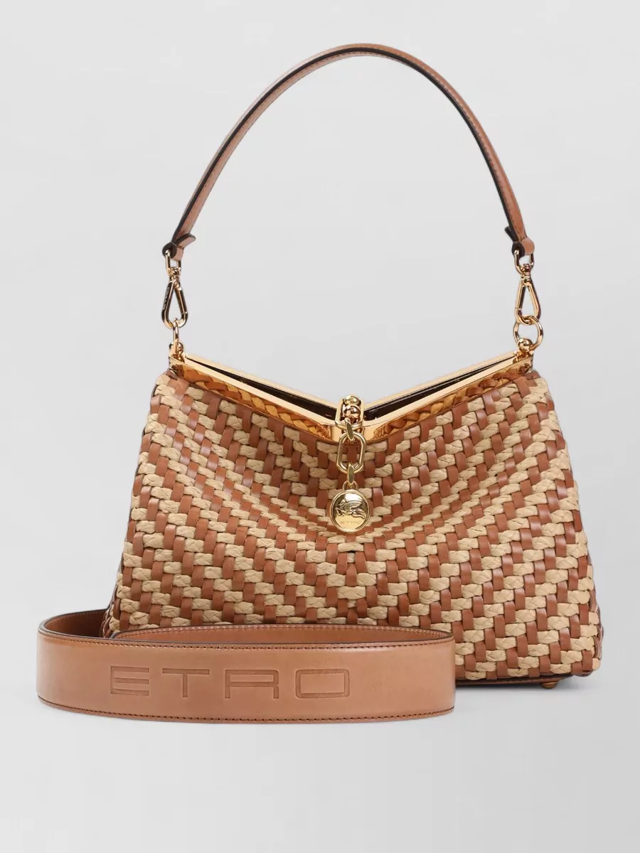 Etro Vela M Raffia Shoulder Bag Top Handle