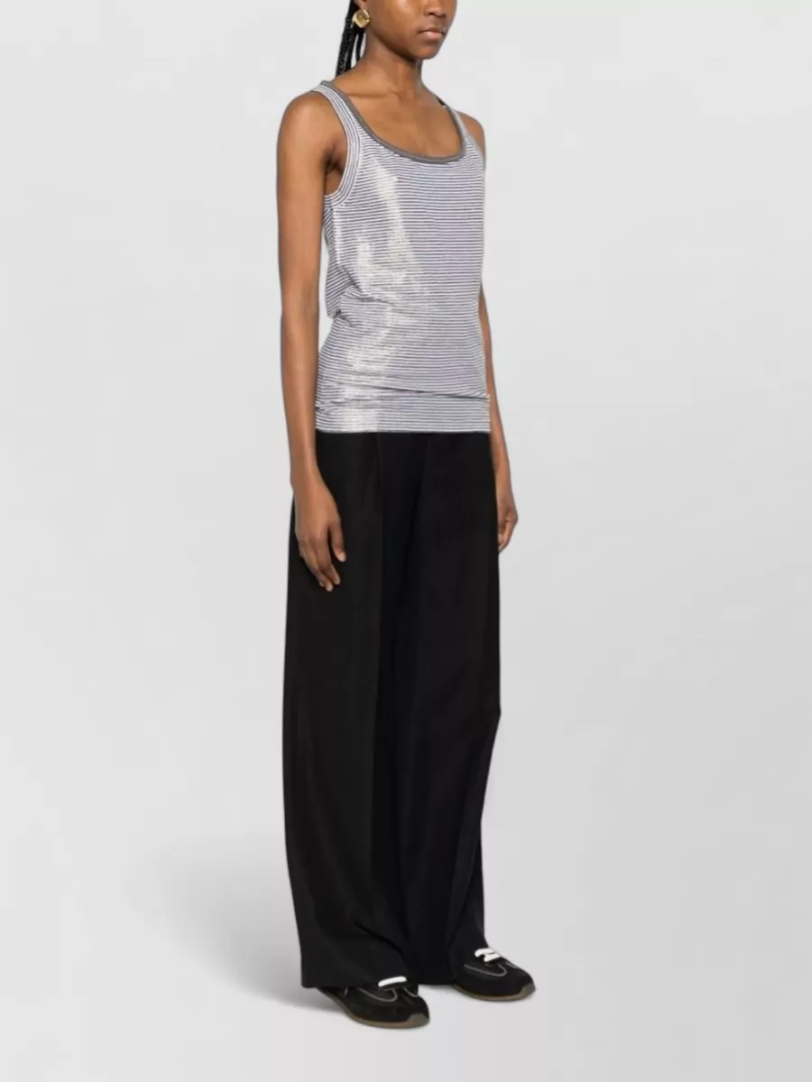 Brunello Cucinelli Linen Tank Top Scoop Neck Stripes Shimmer