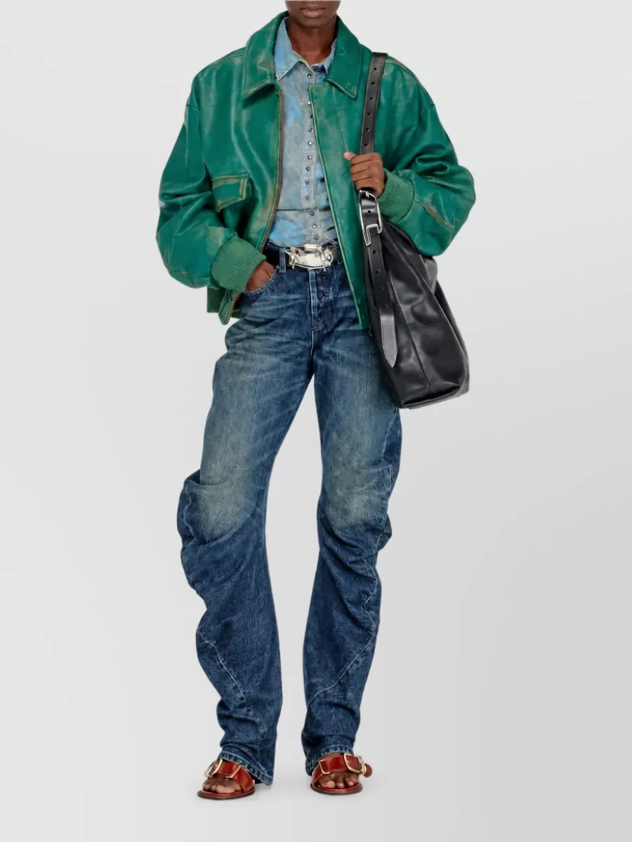 Diesel Cotton Faded Distressed Tapered Jeans