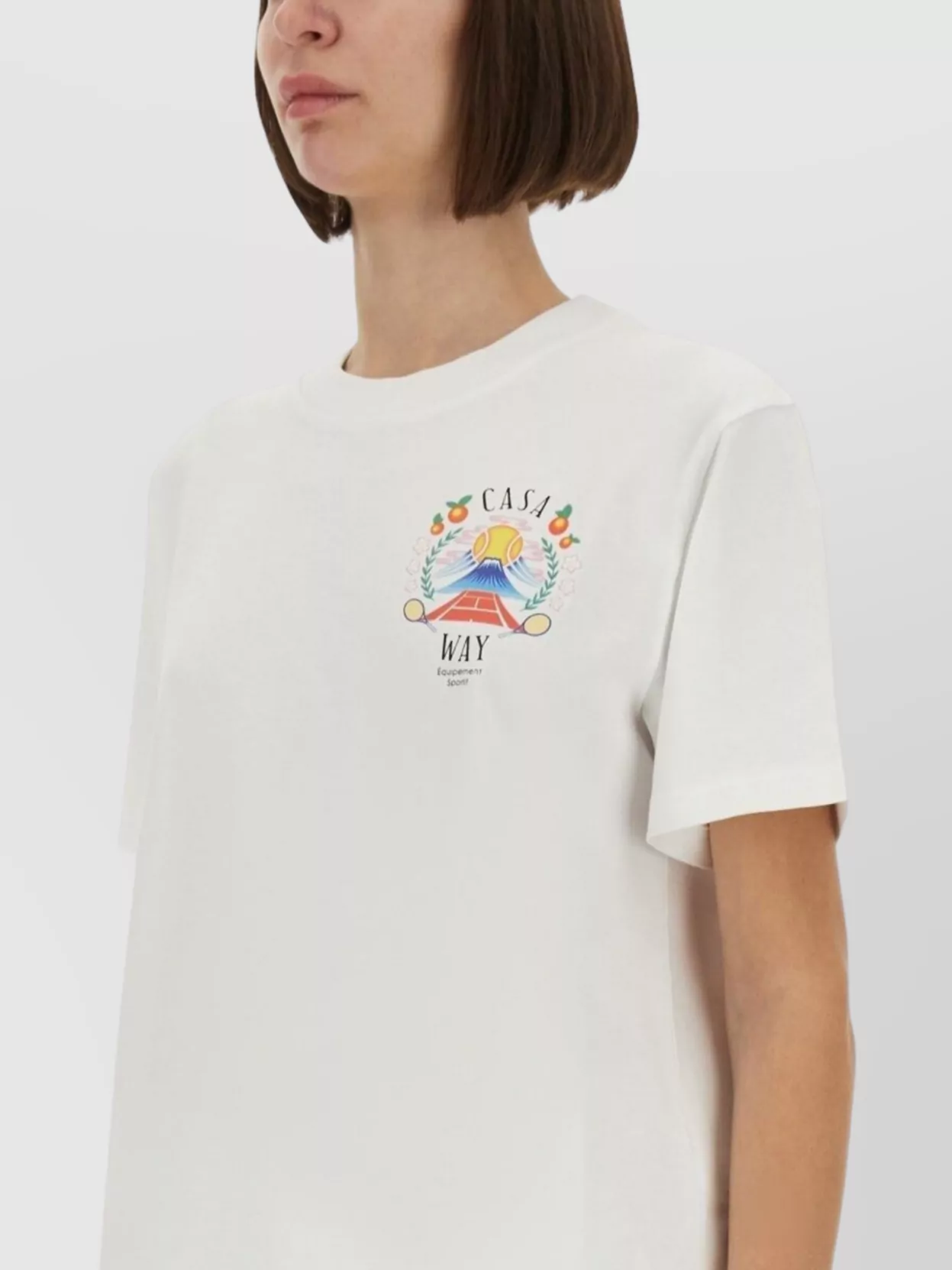 Casablanca Crew Neck Cotton T-shirt With Graphic Print In White