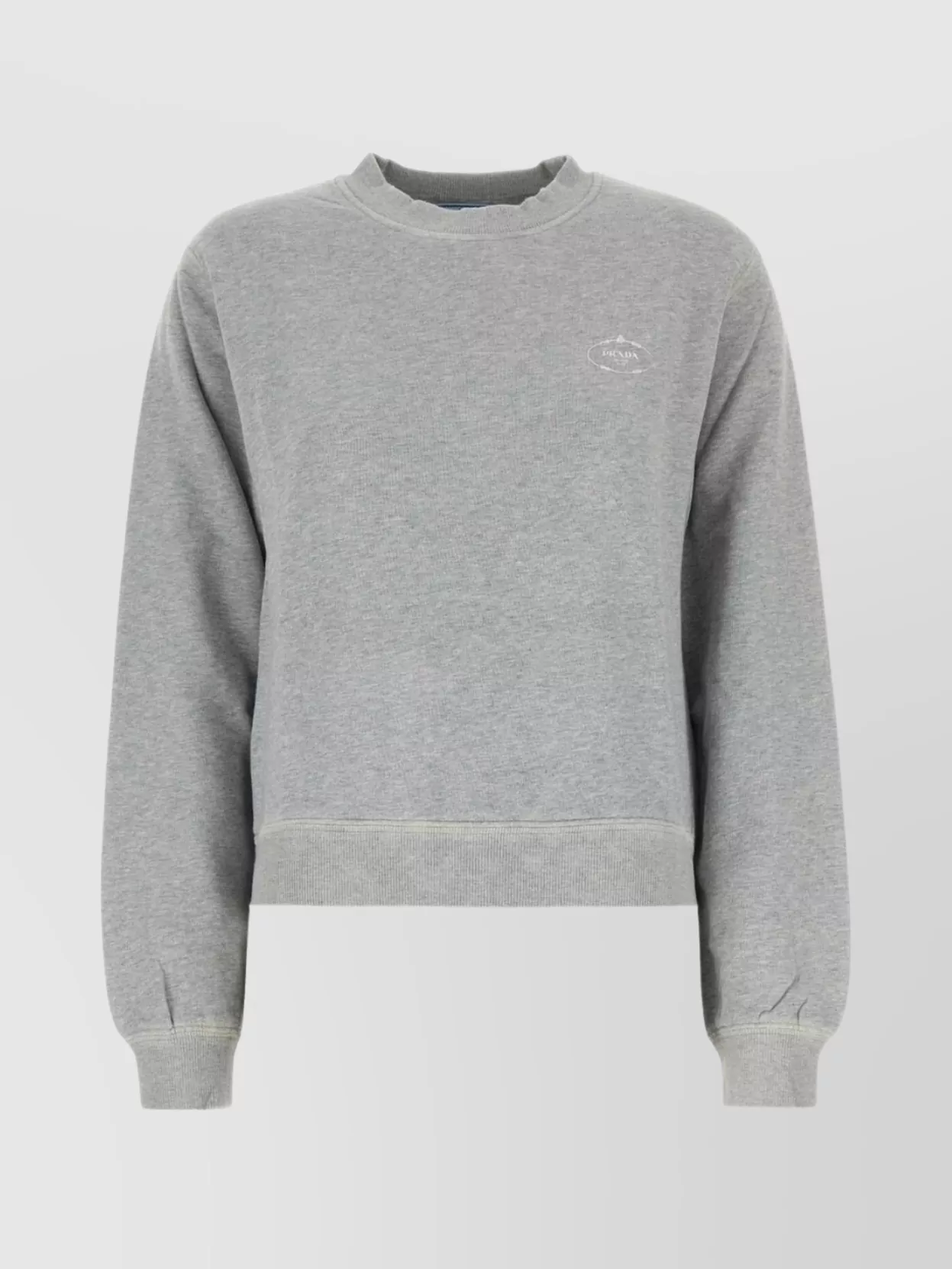 Prada Cotton Sweatshirt With Ribbed Cuffs And Hem In Gray