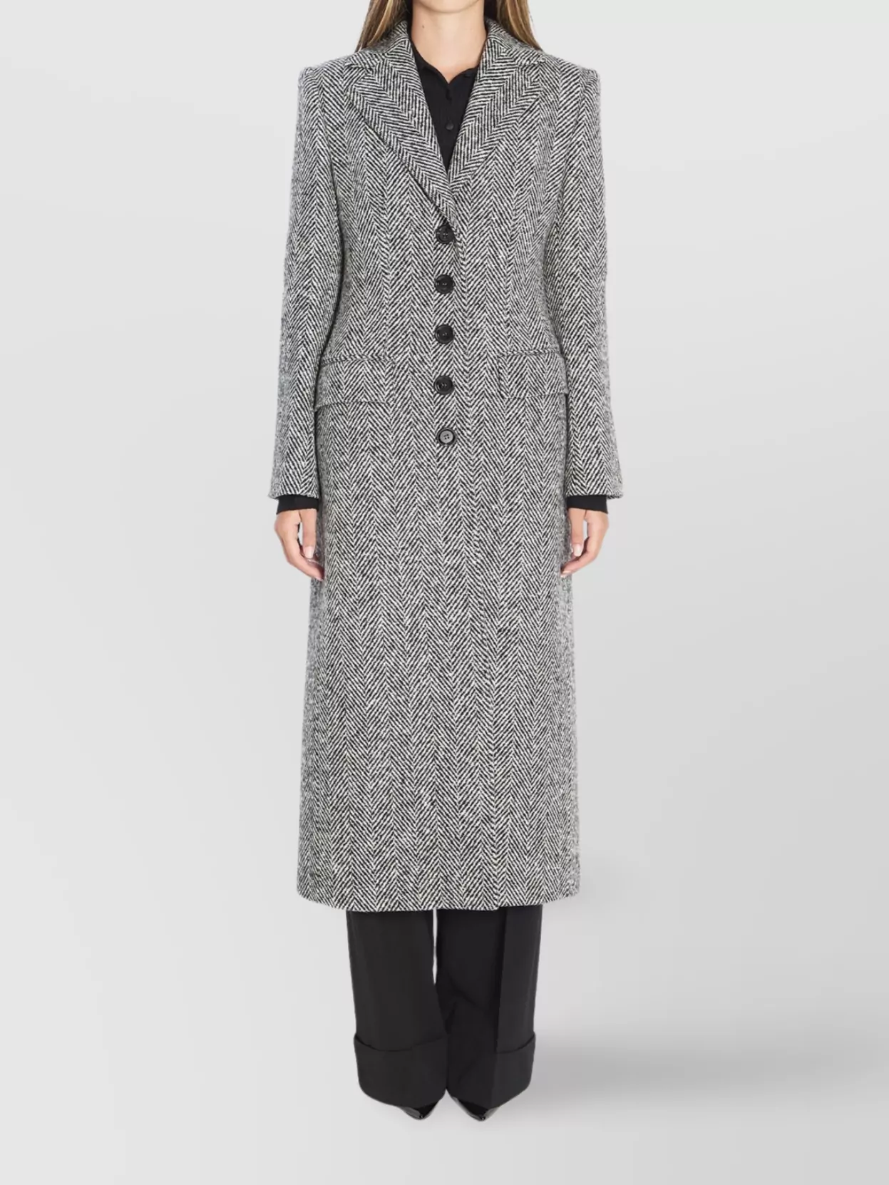 Dolce & Gabbana Chevron Pattern Single-breasted Wool Coat In Gray