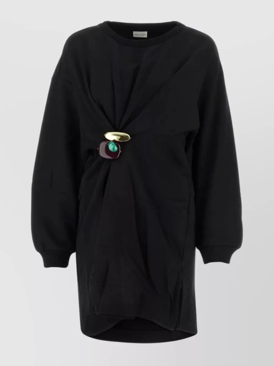 Shop Dries Van Noten Belted Waist Cotton Halka Sweatshirt In Black