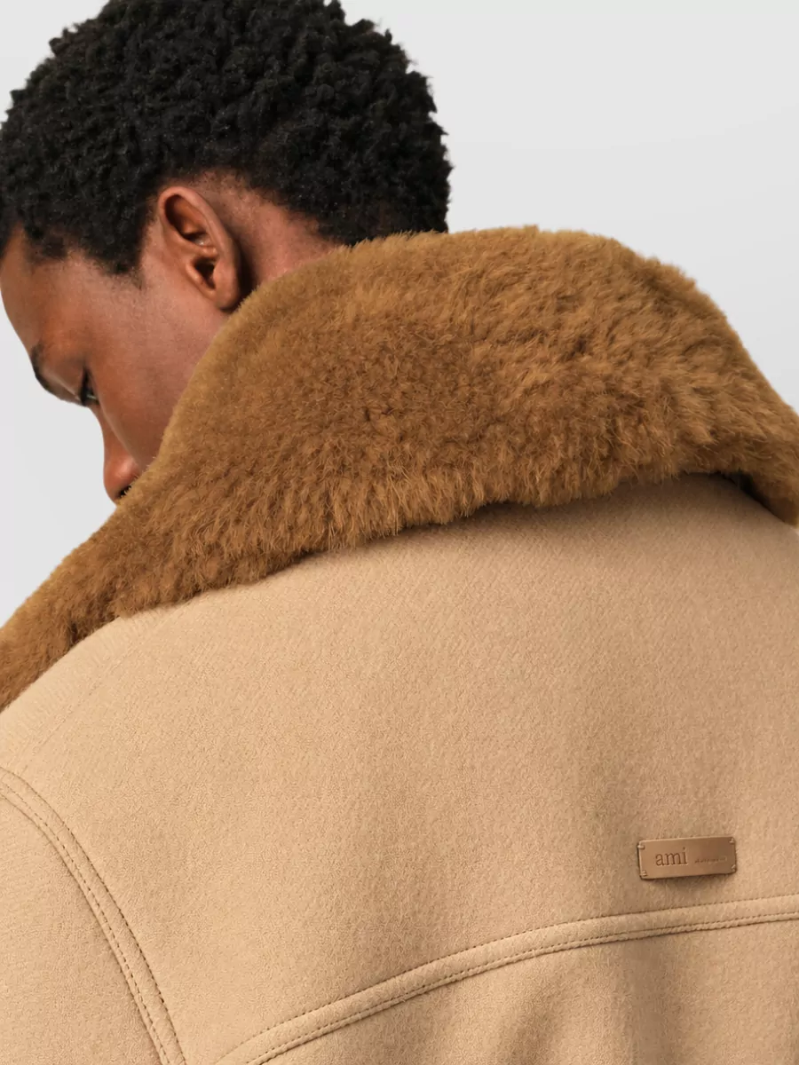 Ami Paris Shearling Collar Wool Short Jacket
