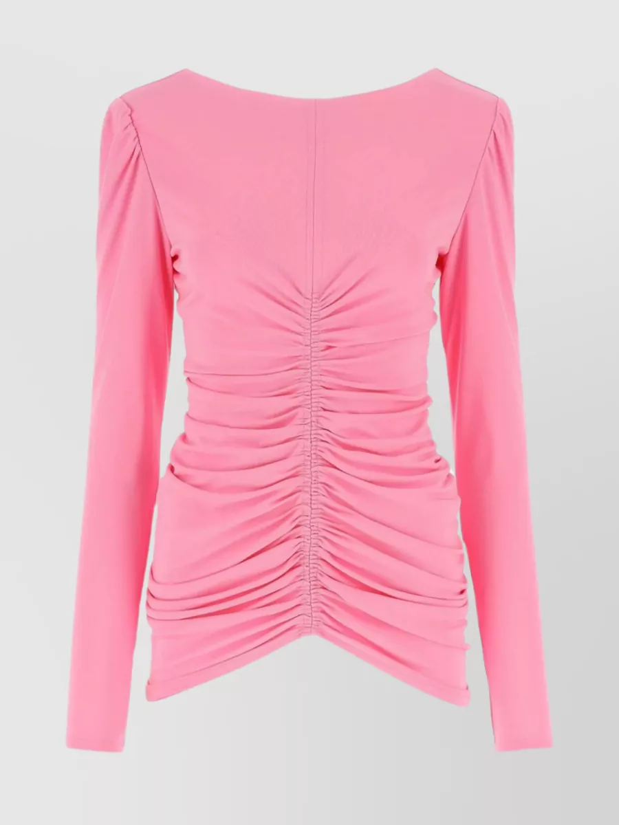 Shop Givenchy Structured Shoulder Ruched Sleeve Top In Pink