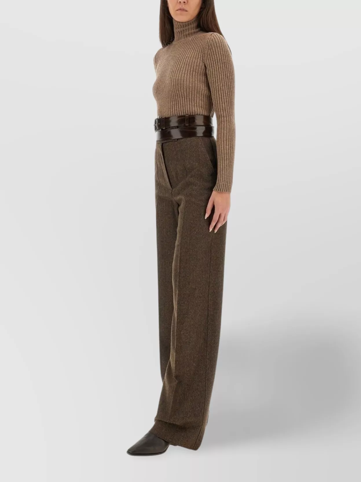 Max Mara Fitted Long Sleeve Turtleneck Knit Sweater In Brown