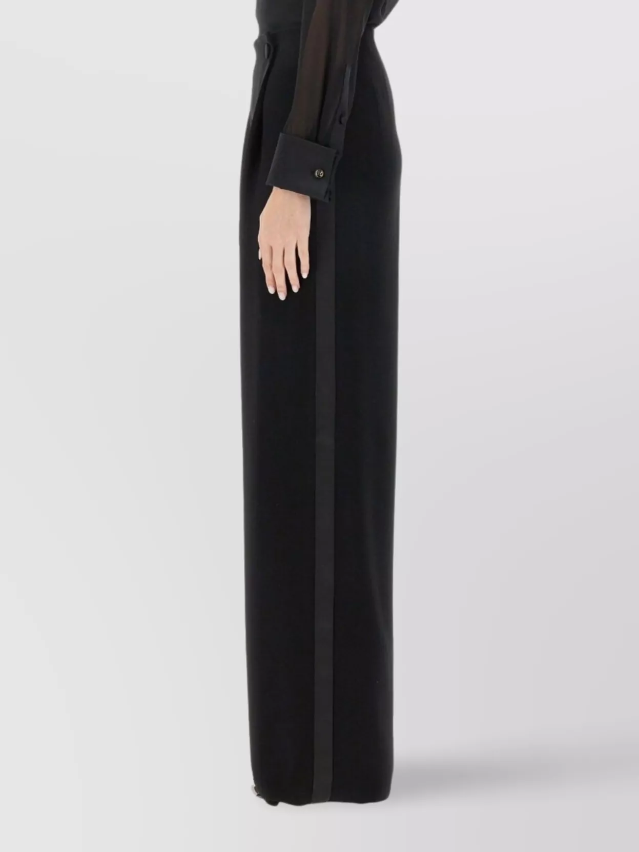 Max Mara High Waist Pleated Wide Leg Trousers With Buttons In Black