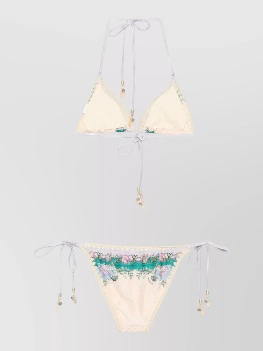 Zimmermann floral-print crochet-trim triangle bikini set