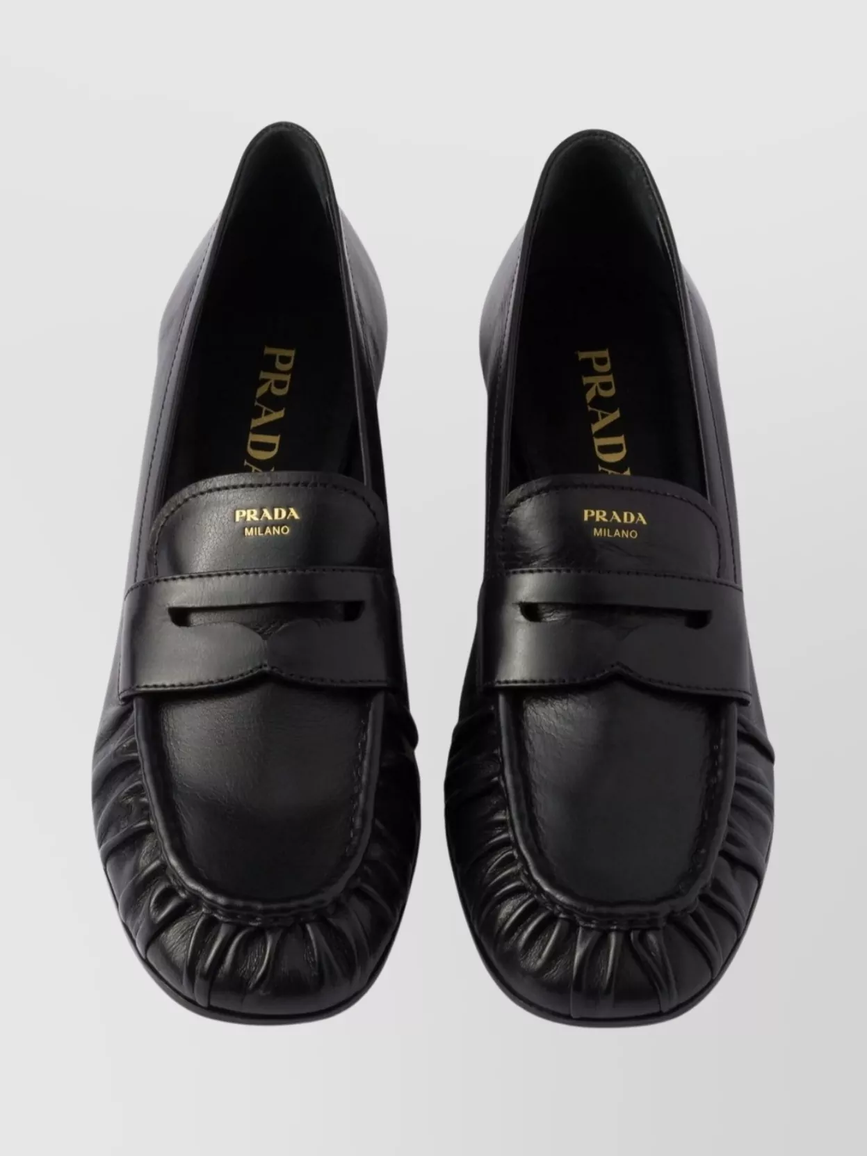 Prada Round Toe Loafers Ruched Detailing