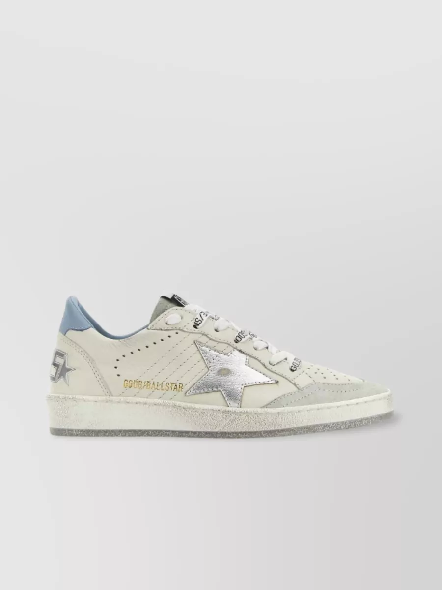 Golden Goose Metallic Detail Distressed Leather Sneakers