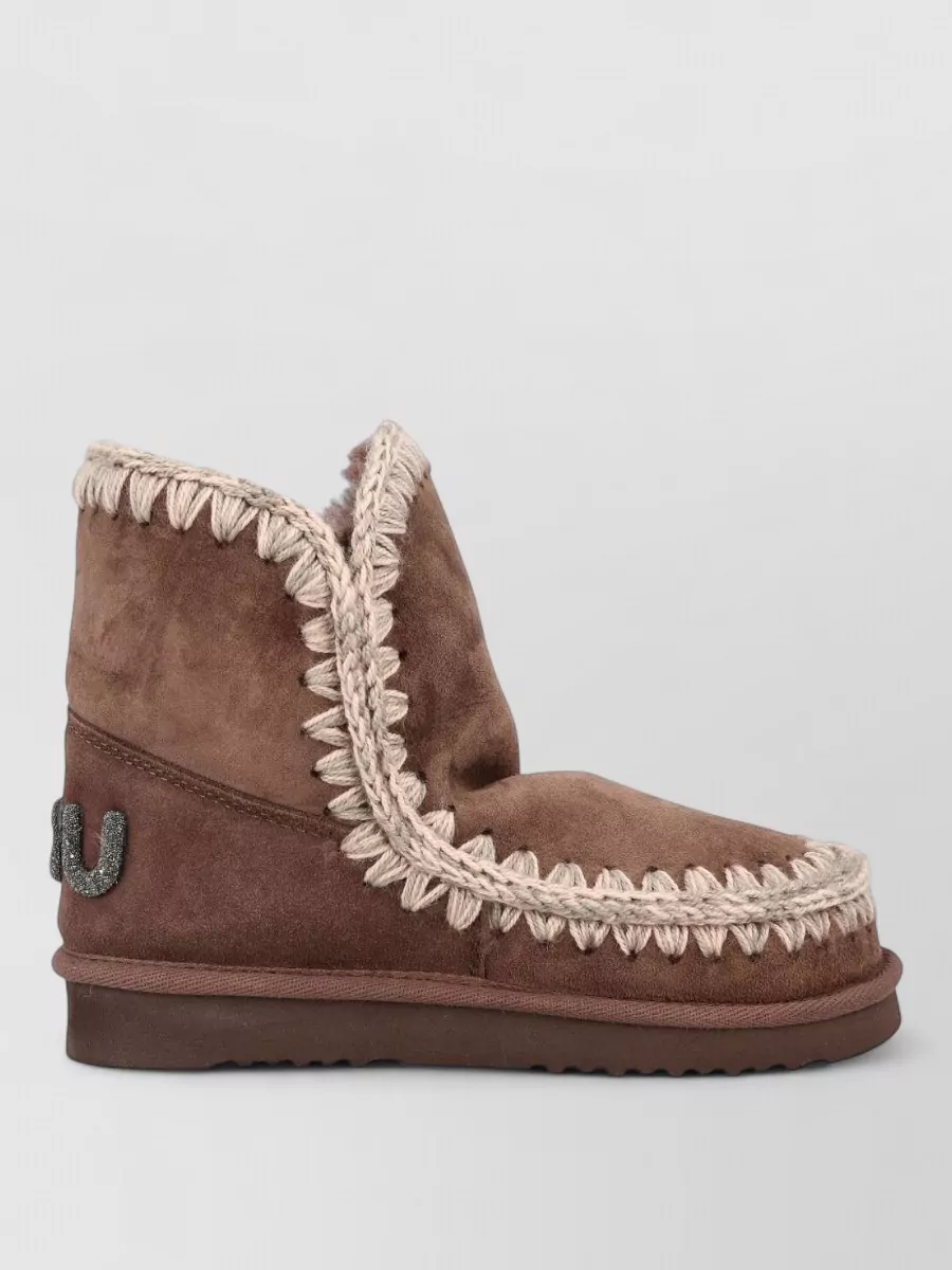 Mou Sheepskin Crochet Trim Slippers