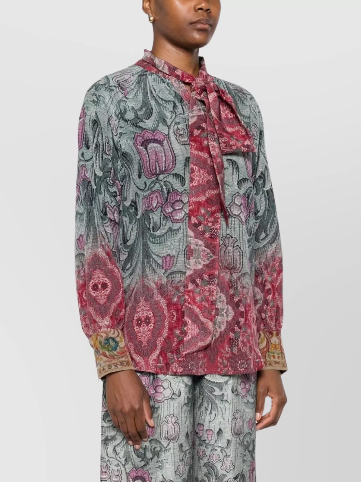 Pierre Louise Mascia Silk Shirt With Floral Pattern And Bow