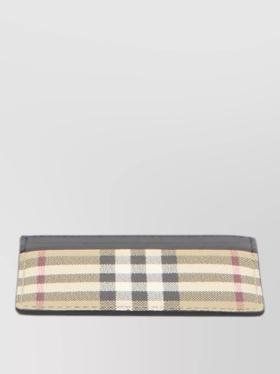 Burberry Checked Fabric Calfskin Finish Card Holder