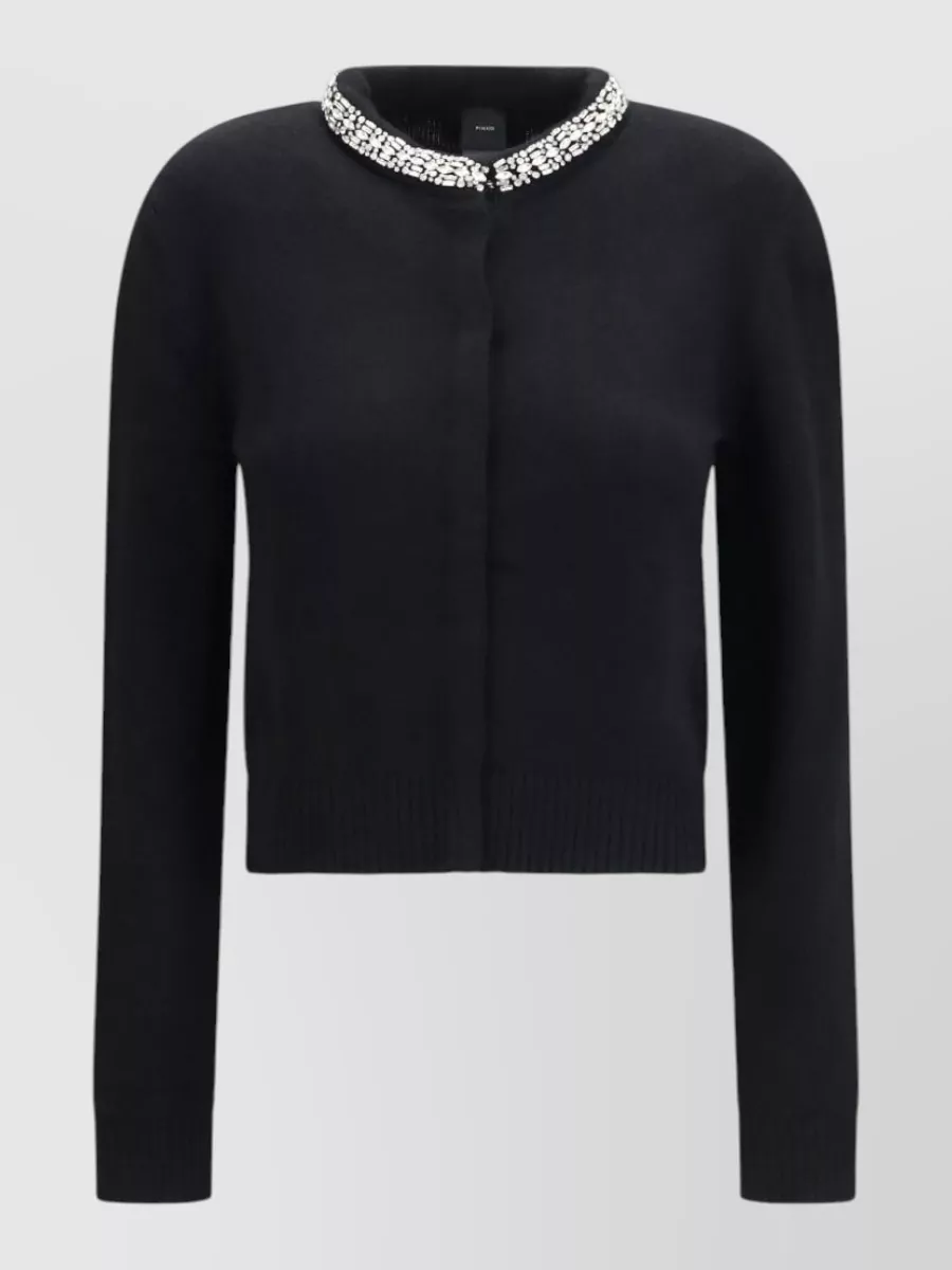 Pinko cashmere-blend slim-fit jewel-embellished cardigan