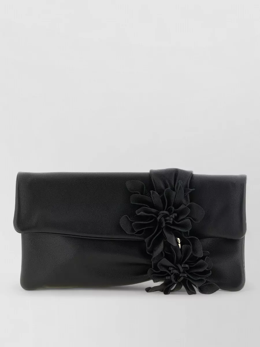 Jimmy Choo lambskin floral-appliqué clutch bag