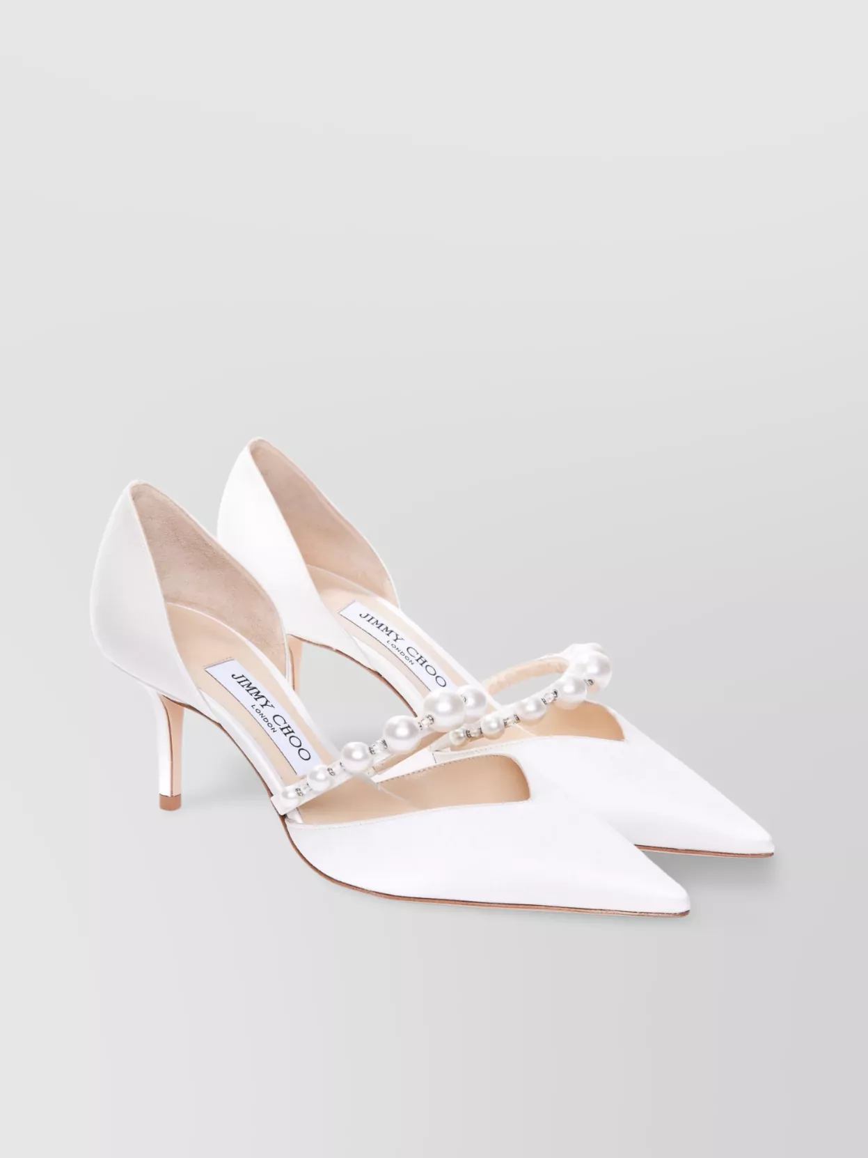 Jimmy Choo High Heel Pumps Pearl Embellishments In White