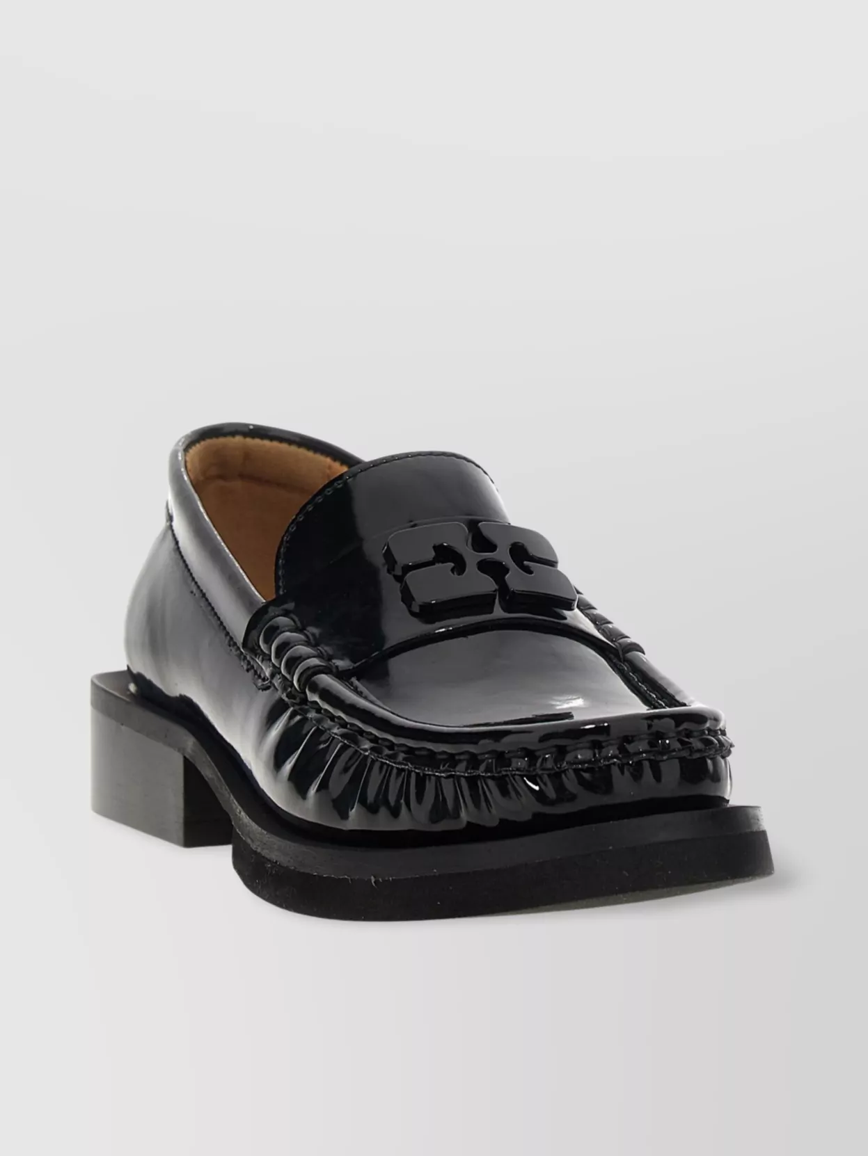Ganni Chunky Heel Glossy Finish Moc Toe Loafers