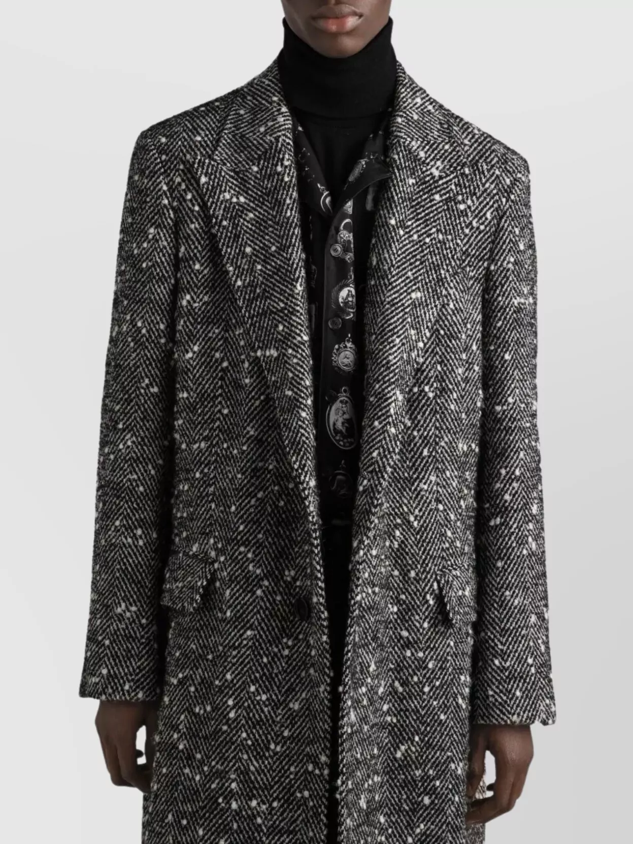 Dolce&Gabbana Herringbone Long Coat Flap Pockets