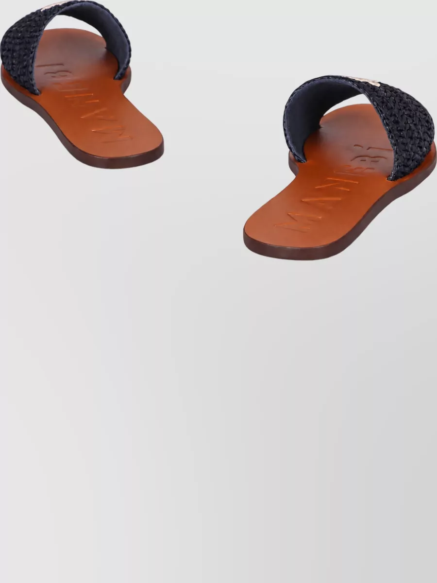 Manebi Raffia Leather Flat Slides