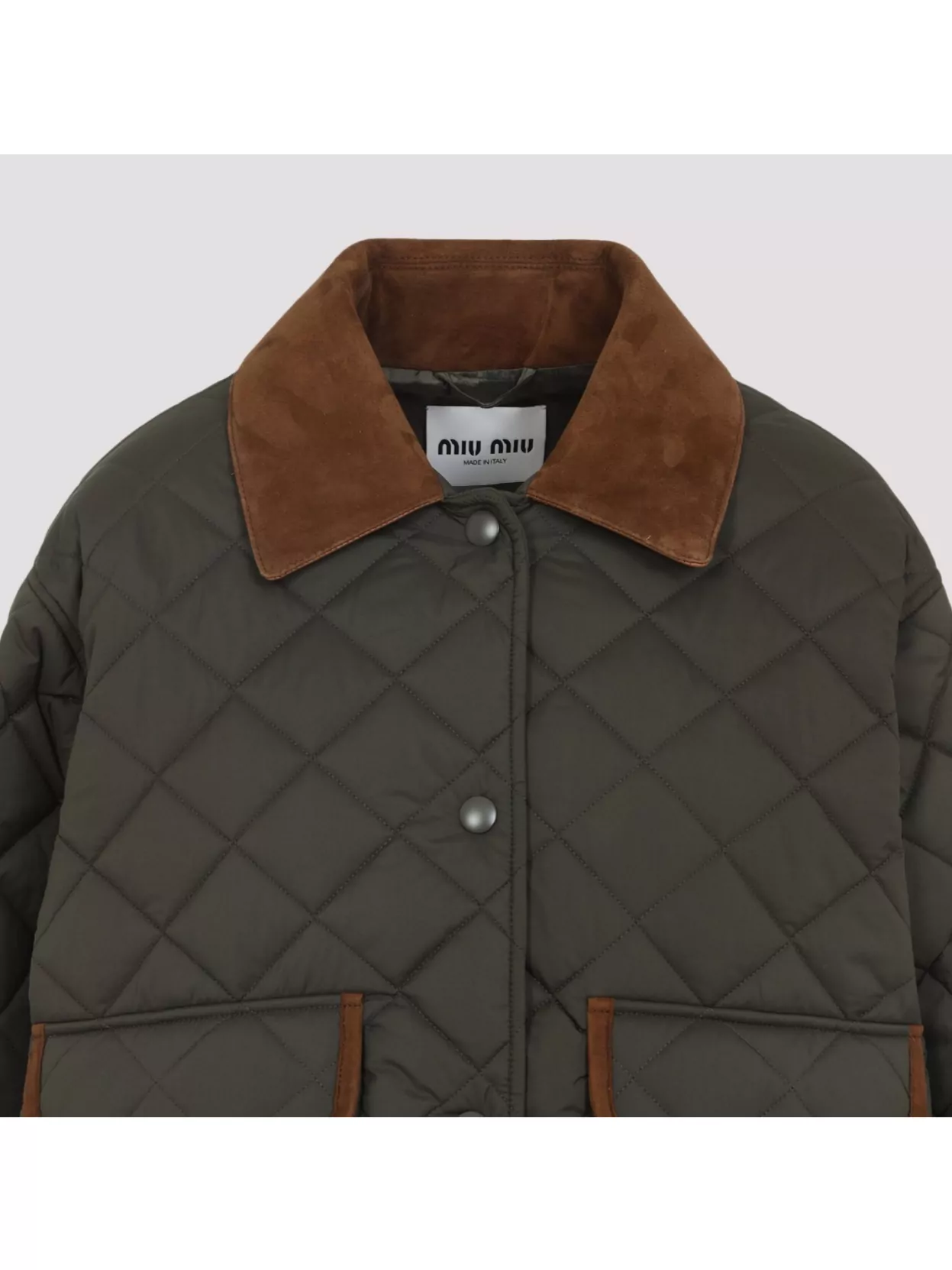 Miu Miu Women Quilted Nylon Jacket With Suede Details In Green