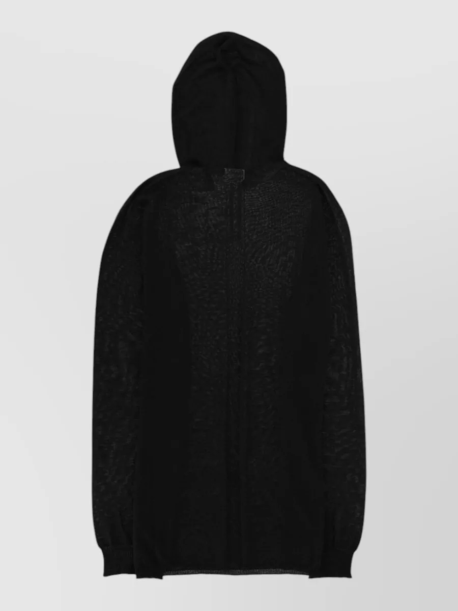 Rick Owens Long Sleeve Hood Knit Top Rib Cuffs