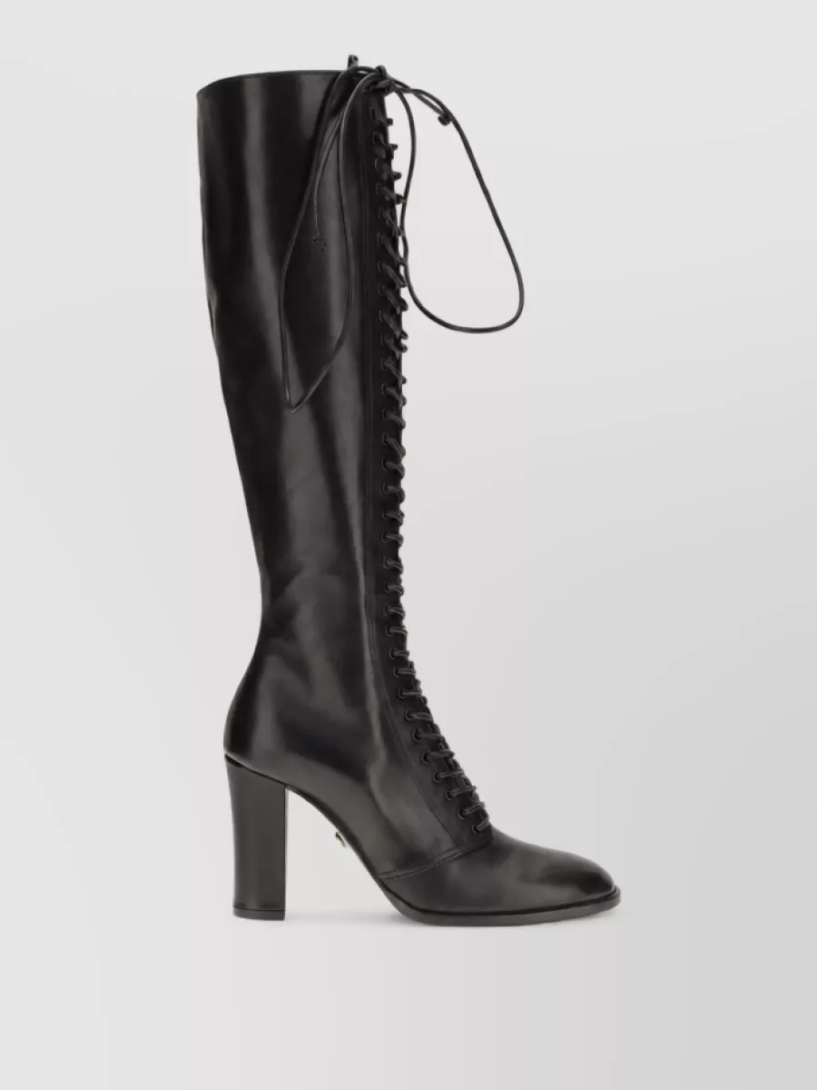 Dolce&Gabbana Leather Lace-Up Knee-High Boots