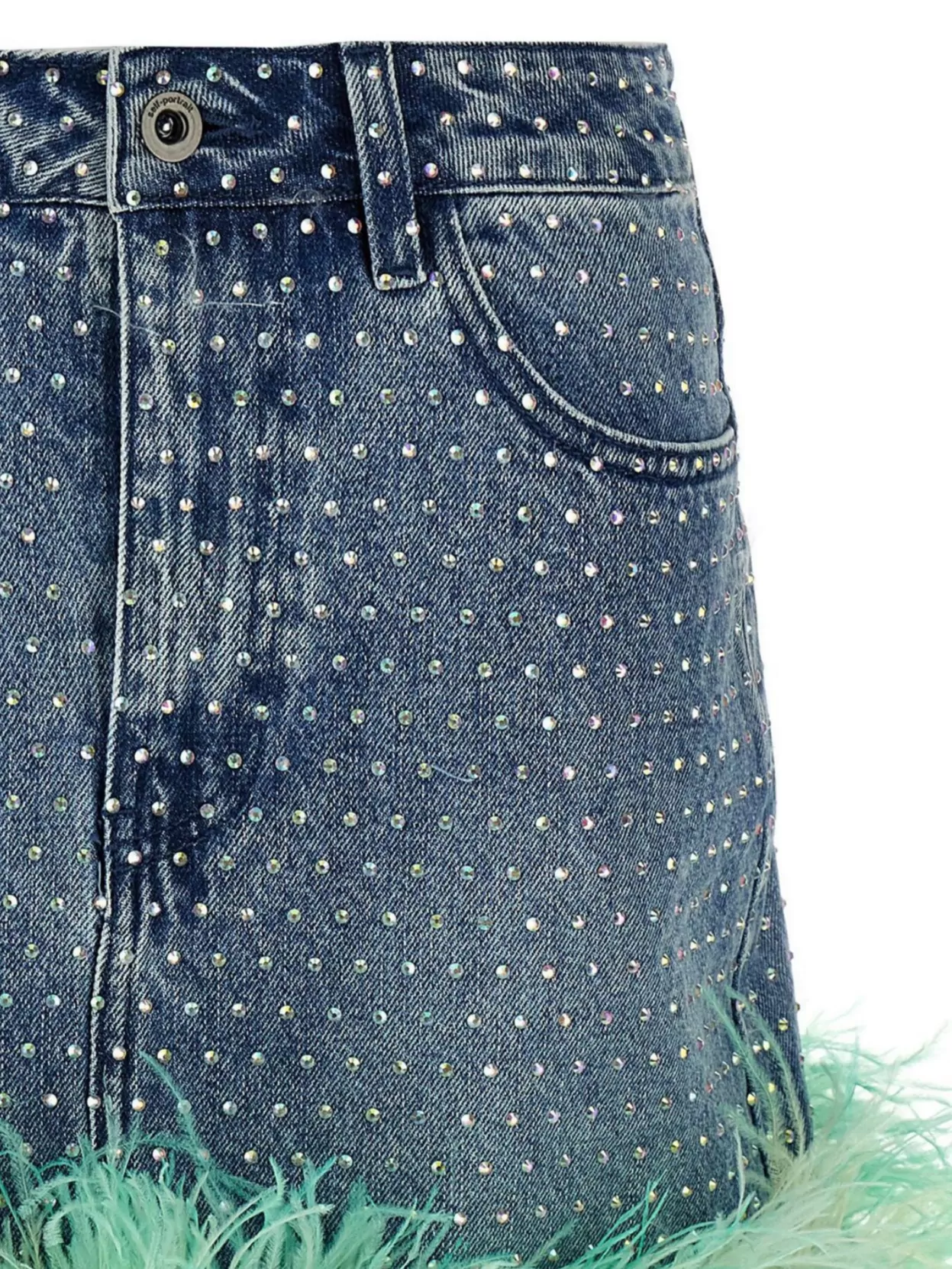 Self-portrait Self Portrait 'blue Rhinstone Feather Denim' Skirt