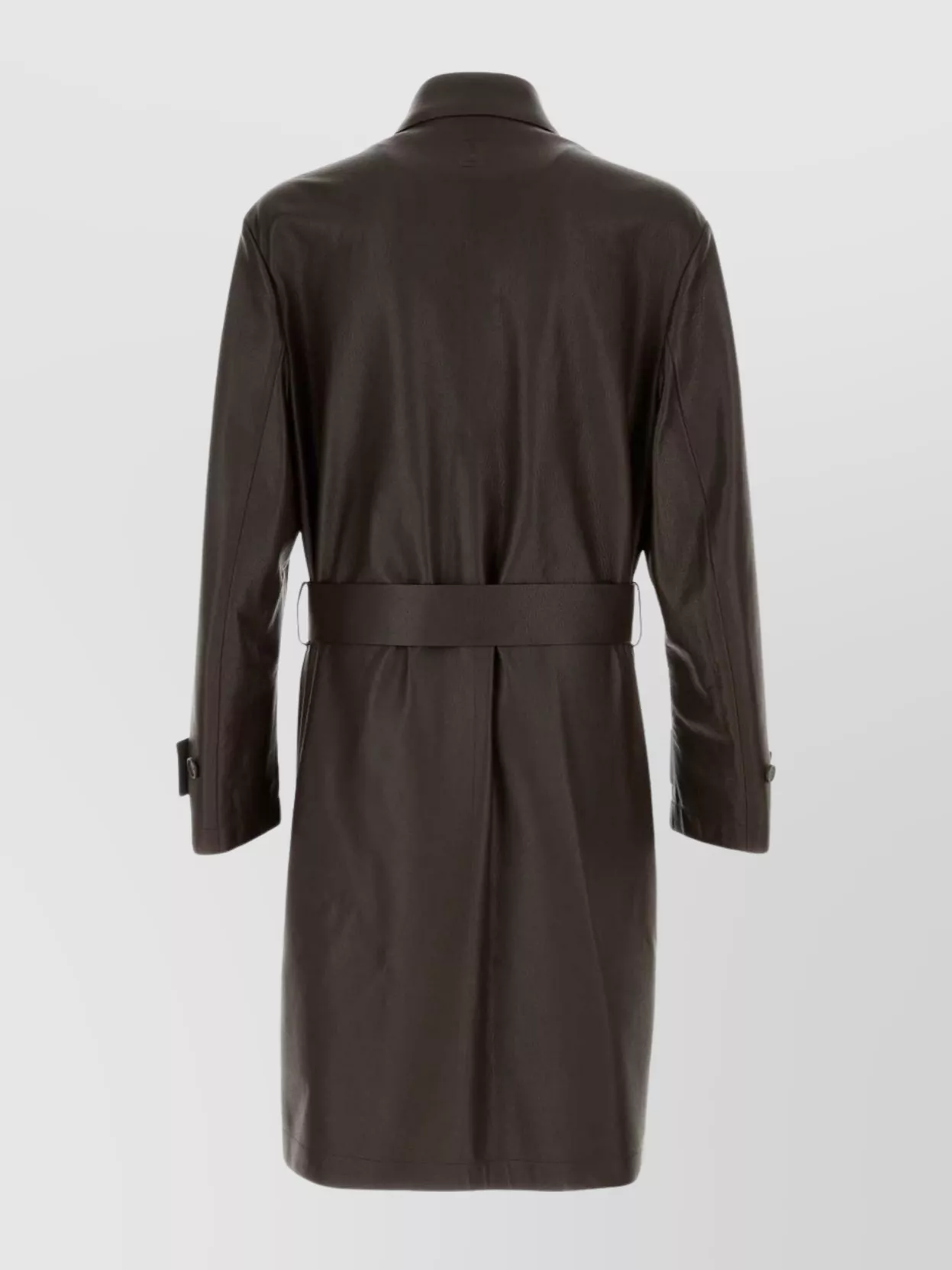 Ferragamo Long Leather Trench Coat With Belted Waist In Brown