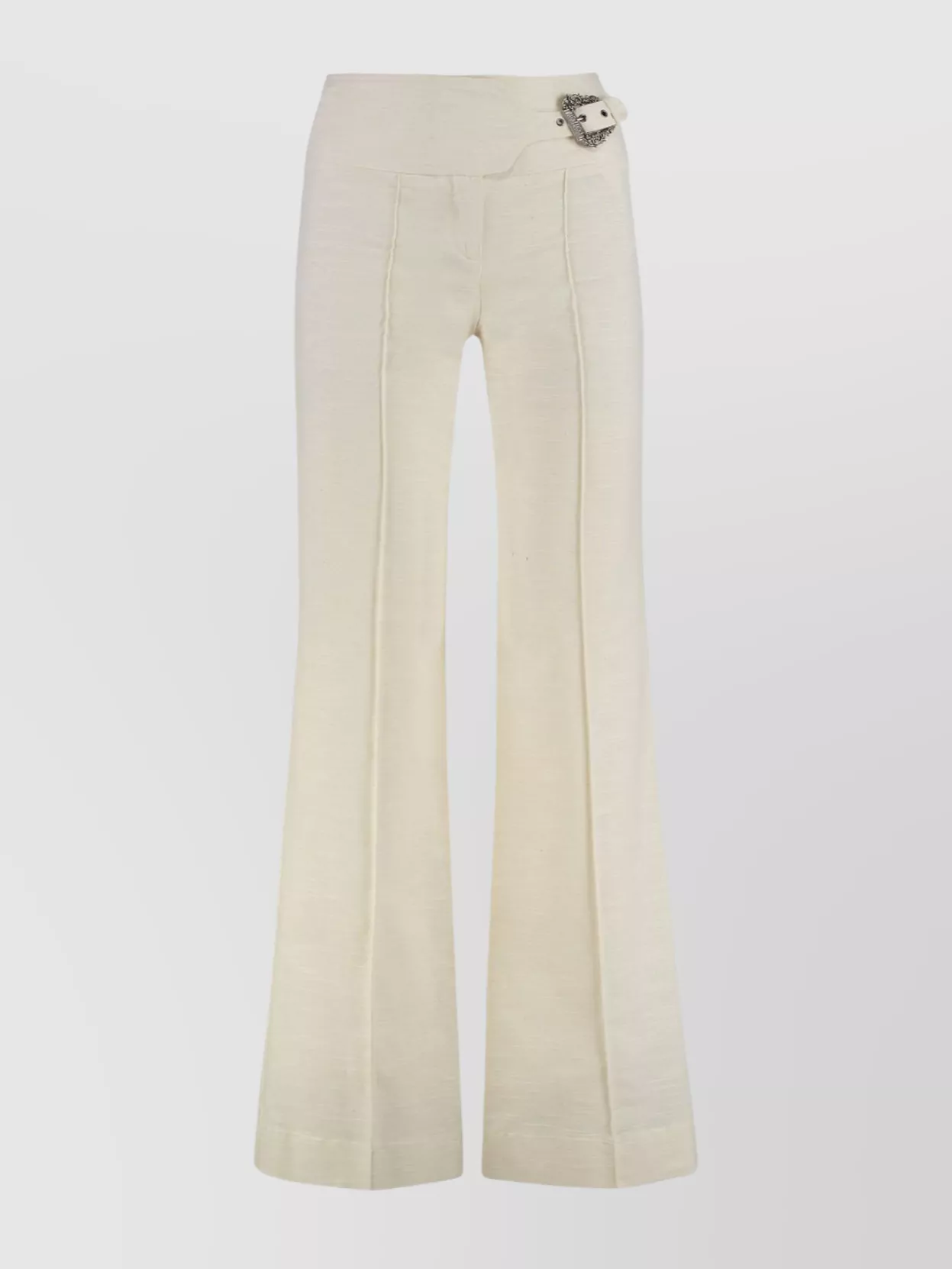 Versace Jeans Couture Off-white Baroque Buckle Trousers In White