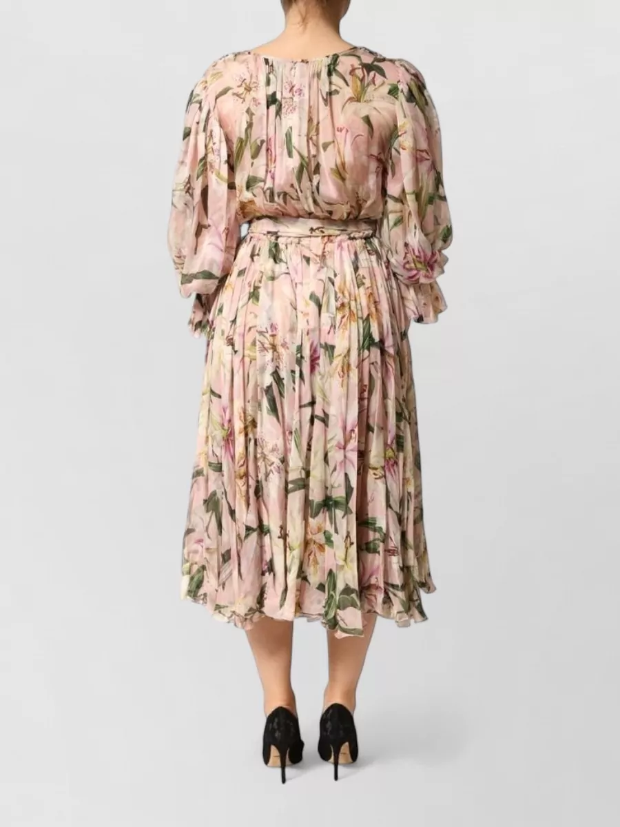 Dolce&Gabbana Silk Floral Print Pleated Maxi Dress