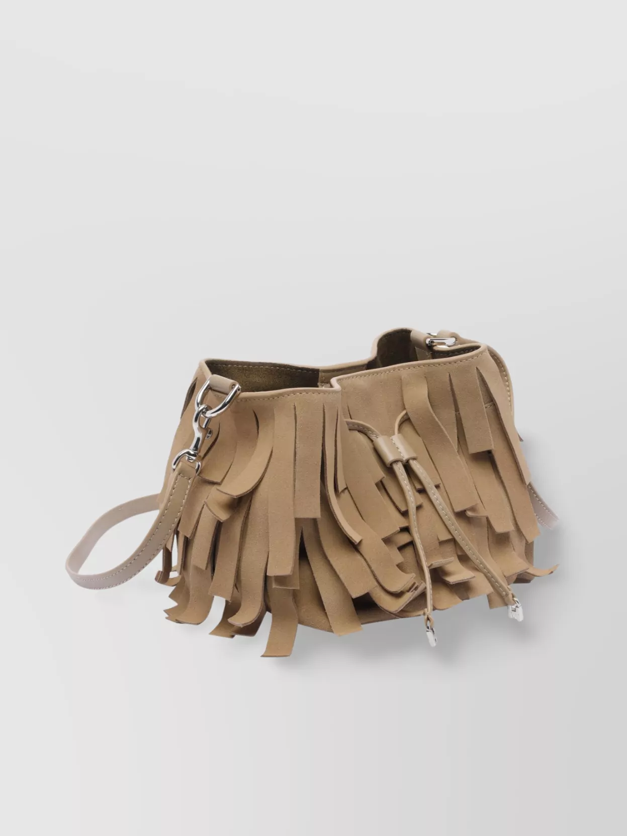 Hogan Hocket Mini Bucket Bag In Suede With Fringe Workmanship In Brown