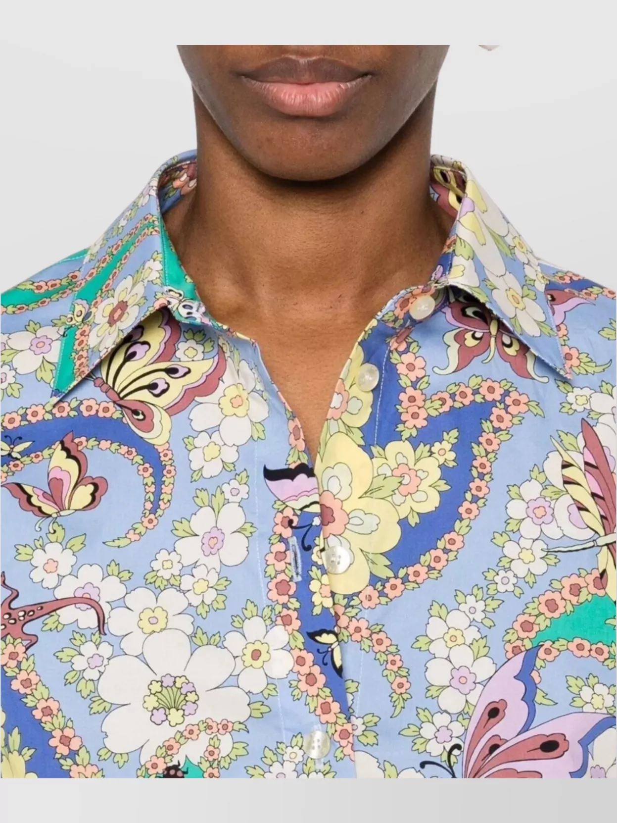 Etro Cotton Shirt With Floral Print And Collared Neck