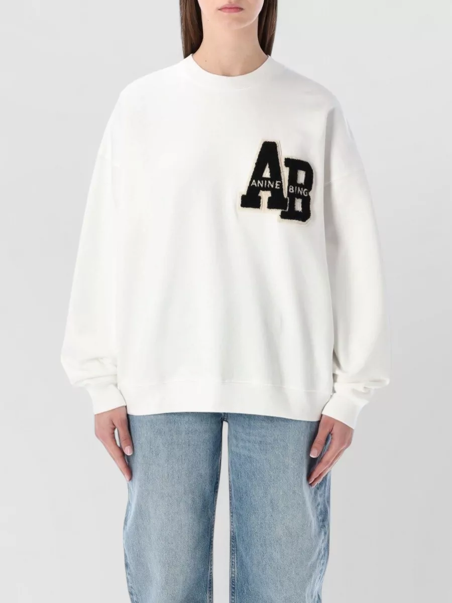 Anine Bing Miles Oversized Crew Neck Letterman Sweatshirt In White
