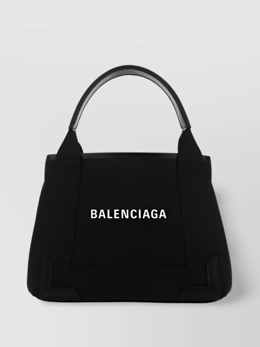 Shop Balenciaga Cabas Structured Canvas Tote And Removable Pouch In Black