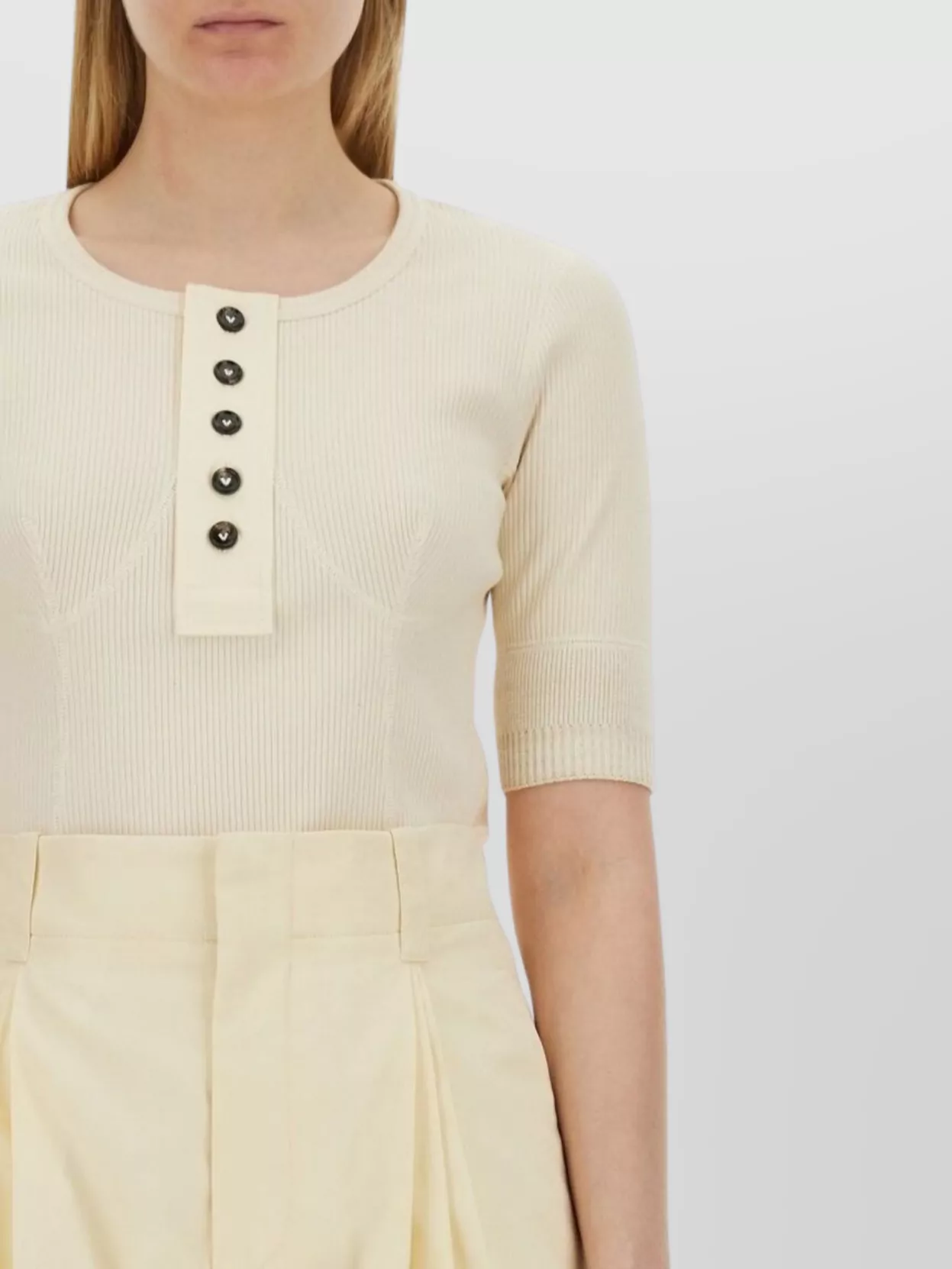 Bottega Veneta Short Sleeve Ribbed T-Shirt And Buttons