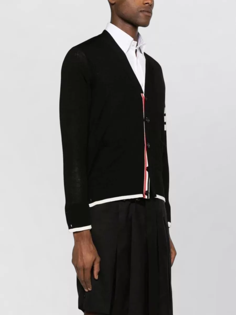 Thom Browne V Neck Merino Wool Cardigan Stripes
