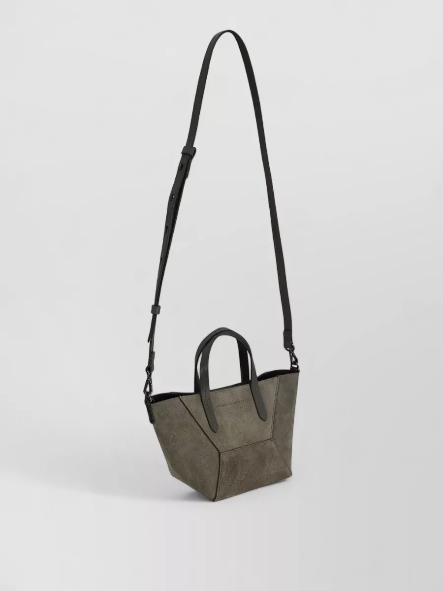 Brunello Cucinelli Globe Mini Suede-Effect Panelled Cross-Body Bag