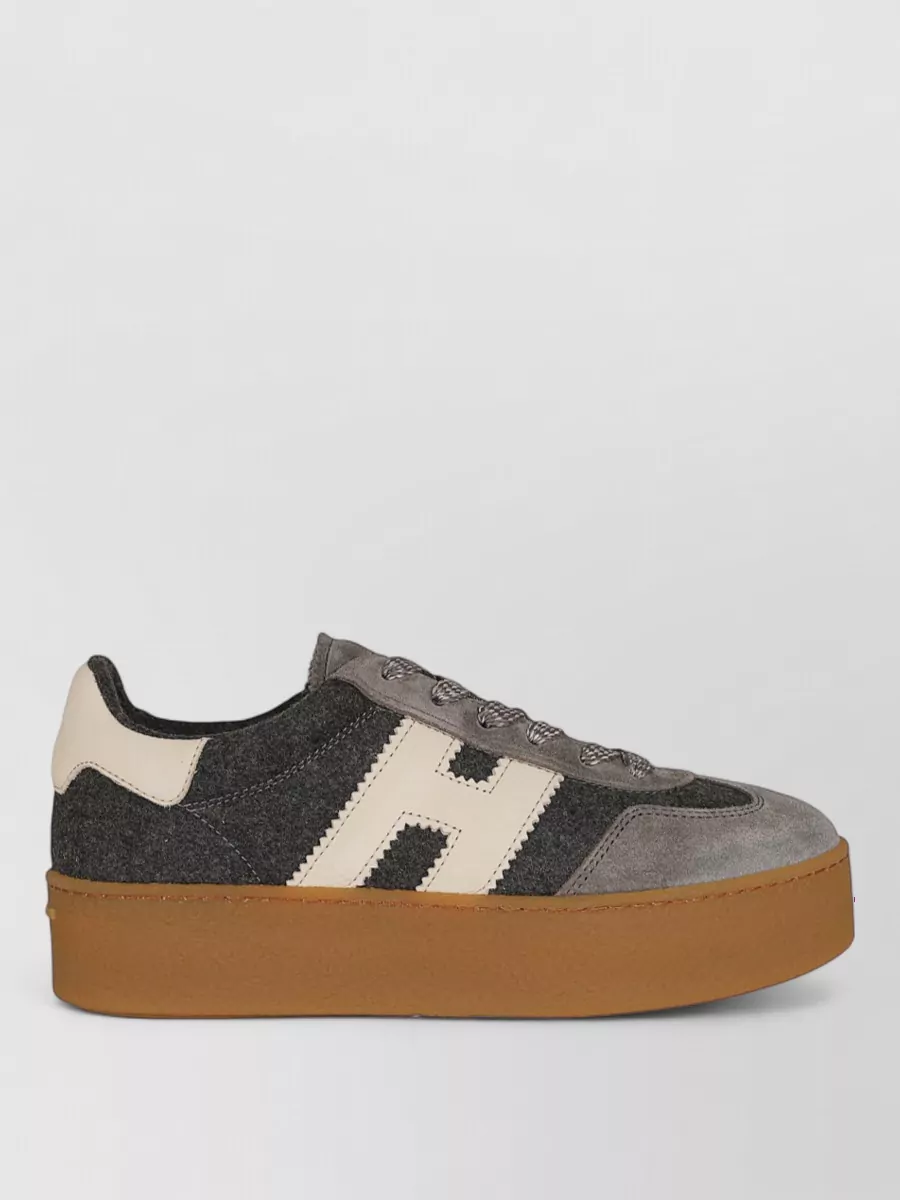 Hogan Wool Leather Platform Lace-Up Sneakers