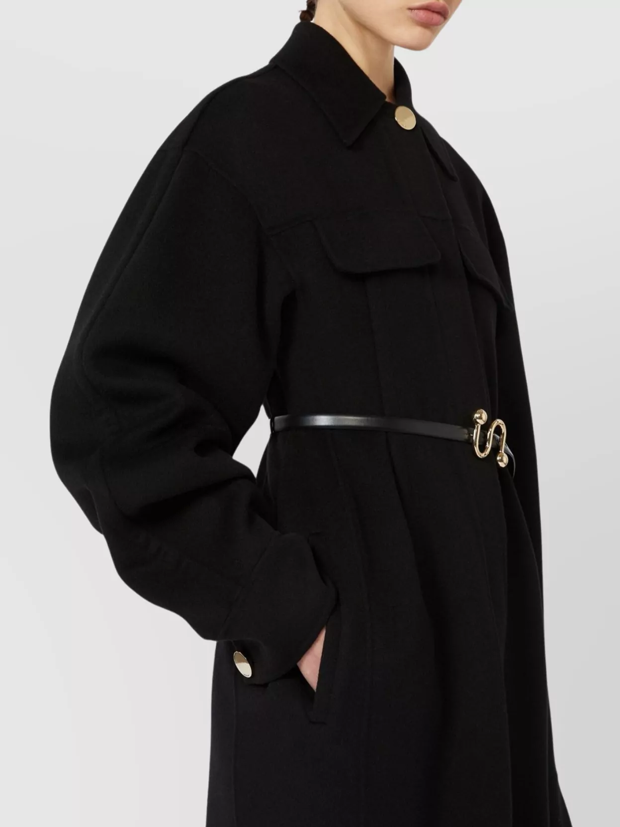 Sportmax Wool Coat Leather Belt