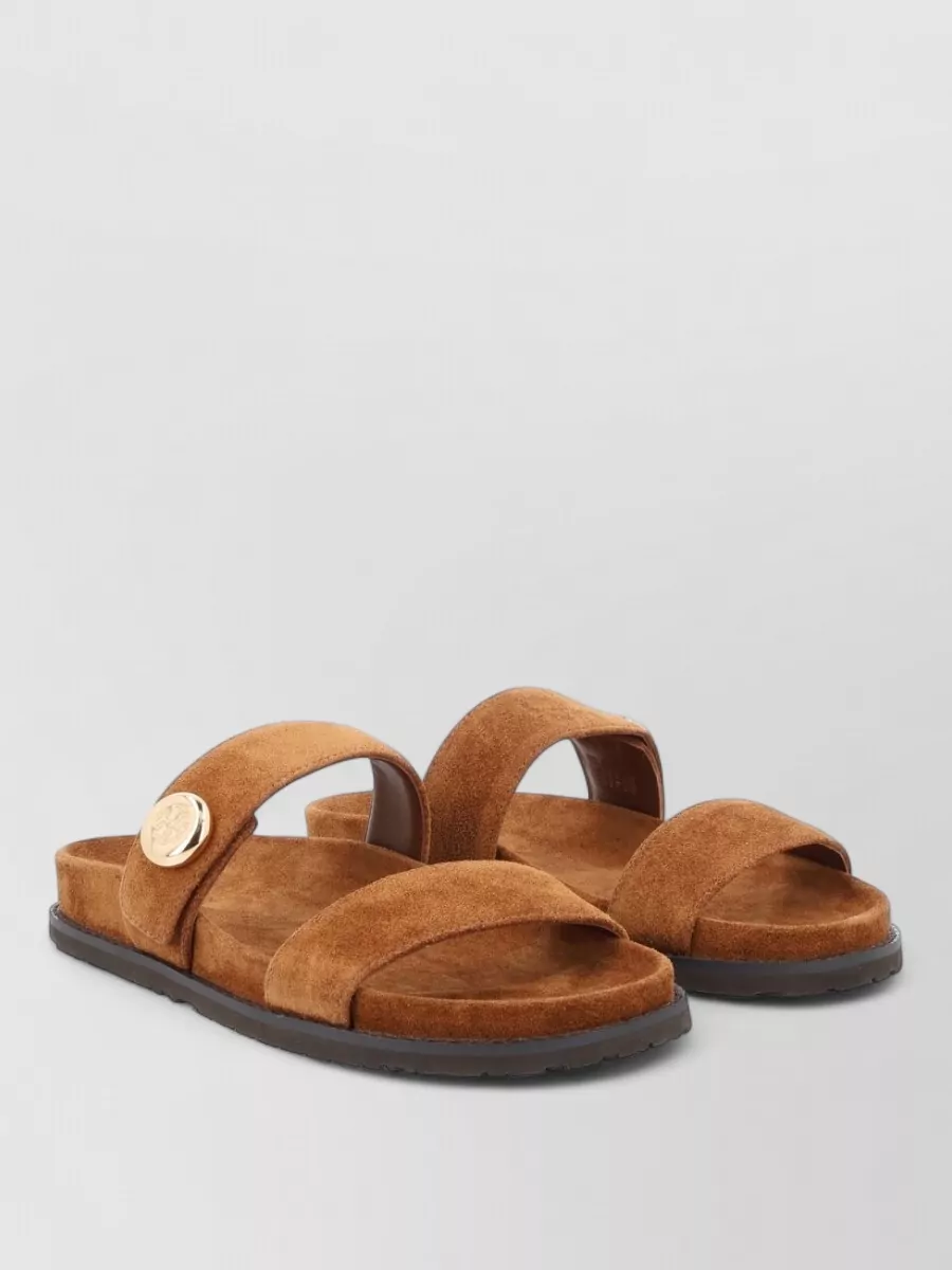 Tory Burch Suede Logo-Plate Slides
